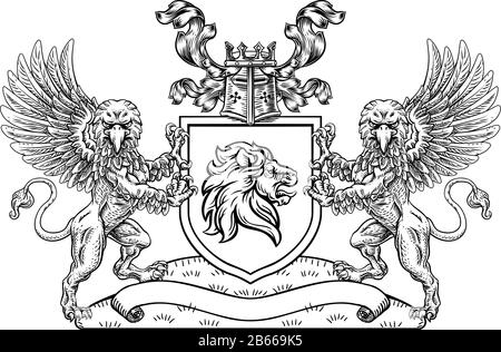 Armoiries Crest Lion Griffin Ou Griffon Shield Illustration de Vecteur