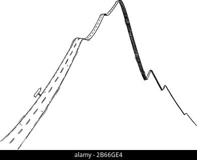 Vecteur noir et blanc conceptuel d'affaires dessin ou illustration de la route comme le marché ou le graphique financier ou croissance et chute. Illustration de Vecteur