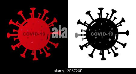 Virus Corona (2019-nCoV). Maladie du virus rouge sur fond noir et maladie du virus rouge blanc sur fond blanc Illustration de Vecteur