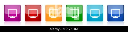 Jeu d'icônes TV, illustrations vectorielles carrées brillantes colorées en 6 options pour la conception Web et les applications mobiles Illustration de Vecteur