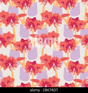 fleurs en pots maryllis modèle vectoriel sans couture Illustration de Vecteur