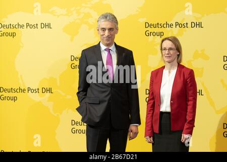 Troisdorf, Allemagne. 10 mars 2020. Troisdorf, Allemagne, 10 mars 2020, conférence de presse annuelle du groupe Deutsche Post DHL au DHL Innovation Center, le PDG Frank Appel et le directeur financier Melanie Kreis. Crédit: Juergen Schwarz/Alay Live News Banque D'Images