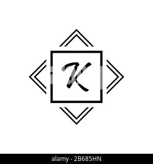 Logo du monogramme K. Symbole géométrique moderne vectoriel blanc sur fond noir. Lettre en carré Illustration de Vecteur