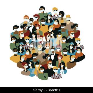 Virus épidémique gens occasionnels dans les masques médicaux grand groupe Illustration de Vecteur