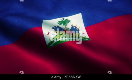 Haïti drapeau waving dans le vent. Drapeau national d'Haïti. Signe d'Haïti. rendu tridimensionnel. Banque D'Images