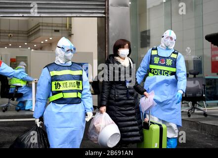 Le plus grand hôpital de module sur le terrain à Wuhan, l'hôpital de Jianghan, a officiellement fermé ses portes après le dernier congé de 34 patients à Wuhan, Hubei, Chine, le 9 mars 2020. (Photo par Top photo/Sipa USA) Banque D'Images