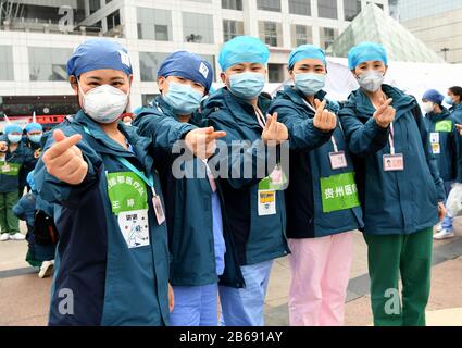 Le plus grand hôpital de module sur le terrain à Wuhan, l'hôpital de Jianghan, a officiellement fermé ses portes après le dernier congé de 34 patients à Wuhan, Hubei, Chine, le 9 mars 2020. (Photo par Top photo/Sipa USA) Banque D'Images