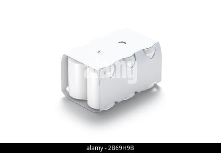 Maquette en carton blanc vierge six canette à bière, isolée Banque D'Images