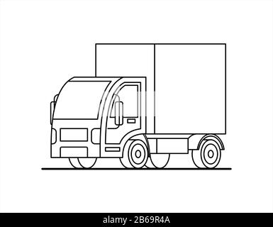 Contour, contour stylisé vecteur petit camion. Chariot pour page de livre de coloriage. Illustration pour enfants, logo. Illustration de Vecteur