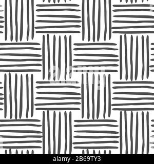 Vector modèle géométrique noir et blanc transparent de rayures horizontales et verticales dessinées à la main, lignes. Tissage de fibres. Pour la décoration, textile, fabri Illustration de Vecteur