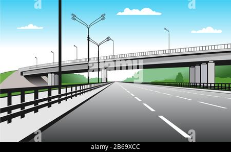 Dépassement. Jonction De Route. La Route Passe Sous Le Pont. Route Surélevée. Image Vectorielle Stylisée. Illustration de Vecteur