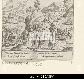 Adieu à Abraham et Loth La vie d'Abraham (titre de la série) Parce qu'il y a un argument est créé entre les bergers de Loth et Abraham les séparent. Loth attire son peuple dans la région autour de la ville de Sodome, Abraham reste à Canaan. Imprimez une série de 12 imprimés avec la vie d'Abraham. Tous les tirages ont quatre lignes de texte explicatif allemand dans l'ondermarge. Fabricant : printmaker Cornelis Fabrication du site forestier: Groningue Date: 1555 Caractéristiques physiques: Matériau de la voiture: Technique du papier: Engraa (procédé d'impression) Dimensions: Feuille: H 70 mm × W 84 mm Sujet Abraham et Lot se Banque D'Images