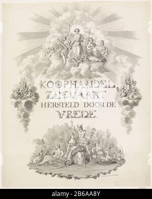 Allégorie de la paix d'Amiens, 1802 Commerce nautique restauré par la paix (titre objet) Allégory sur la restauration du commerce maritime et par la conclusion de la paix d'Amiens entre la Grande-Bretagne et la France, y compris la République Batavière, 27 mars 1802. Dans les nuages avec unité radiante de la paix et Zeal, vers le bas avec Mercure Agriculture, bien-être social et nautique. Au milieu, le titre en caractères composés de chiffres pertinents et d'objets. Fabricant : dessinateur: Reiner Ziesenis (indiqué sur l'objet), à sa conception: Reiner Ziesenis (indiqué sur l'objet) Lieu de fabrication: Le Banque D'Images