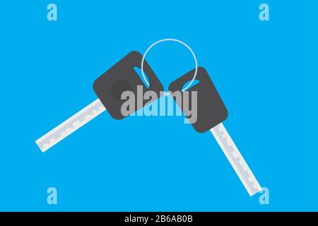 Deux clés sur l'anneau métallique, isolées sur fond bleu, illustration vectorielle de dessin animé Illustration de Vecteur