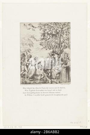 Allégorie de la naissance de Willem II en 1626 Allégory de naissance Willem II 27 mai 1626. Frederick Henry et Amalia van Solms debout de part et d'autre d'un arbre orange au pied Où: Le jeune prince étant succré. Un agriculteur offre des cadeaux pour jouer les cornemuses et un agriculteur. Dans l'arbre Mercure. Sous l'image, quatre regels frais. Fabricant : printmaker Charles Binger (propriété cotée) à imprimer par: Anonyme (propriété cotée) écrivain Joost van den Vondel Lieu fabrication: Pays-Bas Date: 1800 - 1899 Caractéristiques physiques: Lithographie matériel: Technique du papier: Lithographie (technique) Dimensions Banque D'Images