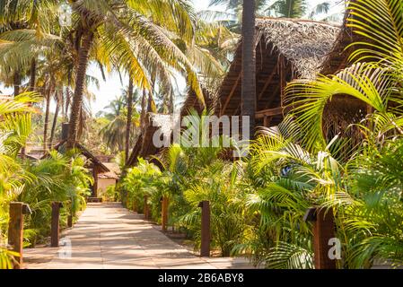 Cabanes de plage et cottages en bambou, tuiles d'argile et feuilles de noix de coco. Image concept de destination de vacances à Goa, Inde.images de vacances et de voyage Banque D'Images