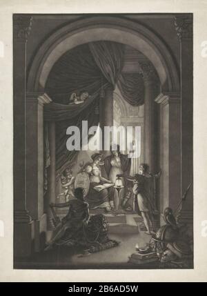 La franc-maçonnerie allégorie, vers 1810-1840 la franc-maçonnerie des Alléconservateurs, CA. 1810-1840. Temple sombre avec groupes de figures dans trois colonnes. Deux femmes centrales éclairées par un jeune homme (beauté). La femme assise a battu un livre ouvert sur ses genoux, sa tête un diadem avec compas, sa main droite avec gavel et la place repose sur un bouclier avec l'oeil De Tous Les Voir. Relie Hercules à une bruine de lion (Power). Dans la colonne sur les symboles de droite du Minerva, arts et sciences (Sagesse) . Fabricant : Print Maker: Willem Grebner (indiqué sur l'objet) à dessin de: Johannes Hubertus Reygers (indiqué sur l'objet) Place fabric Banque D'Images