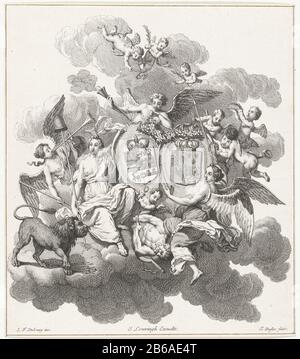 Allégorie du mariage du prince William IV et d'Anna d'Angleterre, 1734 Allégory du mariage du prince William IV et de la princesse Anne d'Angleterre, le 25 mars 1734. Anges et figures allégoriques dans les nuages avec les bras du prince et de la princesse. Avec cet enregistrement inclut une feuille séparée avec une explication de la performance rijm. Fabricant : printmaker: Claude i Duflos (bâtiment classé), conçu par Louis Fabritius Dubourg (bâtiment classé) éditeur: James Love Ringh (propriété classée) Lieu Fabrication: France Date: 1734 Caractéristiques physiques: Matériel de gravure: Papier technique: Et Banque D'Images