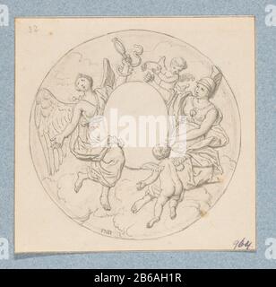 Allegorische cartouche avec Prudentia, Minerva, et erotes (dans la case 43 avec dessins) Allegorische cartouche met Prudentia, Minerva en eroten (dans les zoos met 43 tekeningen) Type d'objet : tekening Objectnummer: RP-T-1983-360 Fabricant :: Louis Fabritius bourg: 1747 kenmerken en potnerken en: Papier inkt potlood Techniek: Stylo / penseel Dimensions: H 122 mm × b 125 mm Sujet: (Histoire de) Minerva (Pallas, Athena)Prudence, 'Prudentia'; 'Prudenza' (Ripa)  une des Quatre Vertus cardinales Banque D'Images