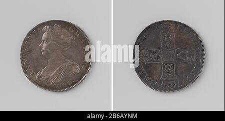 Anna, Reine d'Angleterre, a battu une pièce de la bataille de Vigo a remporté l'argent Voorzijde: Borststuk vrouw binnen omschrift. Keerzijde: Rondom Engelse ster vier gekroonde wapenschilden binnen omschrift; kantschrift Fabricant : anoniemPlaats fabrication: Engeland Dating: 1703 matériau: Zilver Techniek: Slaan Dimensions: D 4 cm. × g 306 gr Objet: Zeeslag in de baai van VigoHaags verbond, grootWanneer: 1702-10-23 - 1702-10-23 Banque D'Images