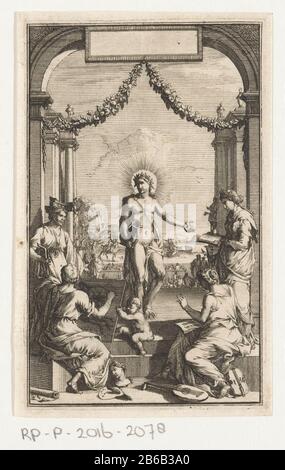 Apollo et quatre muses Apollo avec lyre sur une scène entourée de quatre muzen. Fabricant : printmaker: Anonyme date: 1600 - 1700 matériau: Technique du papier: Engraa (impression) mesures: Bord de la plaque: H × 109 mm b 67 mmToelichtingProefdruk pour une page de titre. Photo prise à partir d'un album SLICE intitulé tirages, ornements, etc. Sur le papier bleu en 1983 gehaald. Sujet à part: Apollo et les muses, Apollo Musagetes Banque D'Images