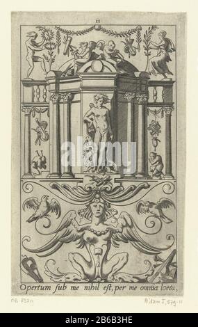 Apollo permettant un temple des dieux et des déesses (titre de série) le fond est un texte latin. De la série de 16 feuilles partiellement numérotées avec des décorations de surface de dieux et de déesses dans un cadre de grottes avec des créatures fantastiques, des animaux, des garlands et des maçons. Fabricant : printmaker René BOYVIN (studio) au dessin: Léonard Thiry Lieu de fabrication: France (éventuellement) Date: 1551 - 1580 Caractéristiques physiques: Matière automobile: Papier technique: Engraa (impression) Dimensions: Feuille: H 178 mm × W 109 mmToeliechtOorspronkelijk a été la série de vingt tirages. Tôt sur quatre plaques et a perdu la soi Banque D'Images