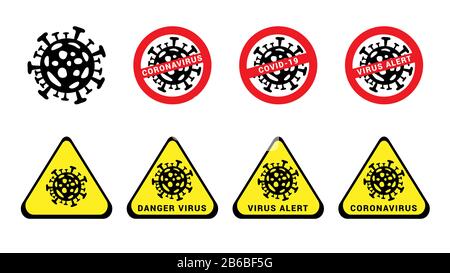 Ensemble d'icônes de coronavirus. 2019-ncov icônes rouge et jaune. Virus d'alerte, virus de danger Illustration de Vecteur