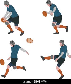 rugby joueur kicking ball en quatre étapes illustration de couleur - vecteur Illustration de Vecteur