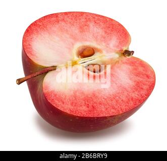 pommes rouges foncées et taisées isolées sur blanc Banque D'Images