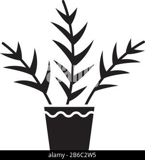 Icône glyphe noir de la paume du salon. Chamaedorea elegans. Neanthe bella Palm. Palmier de majesté. Plante tropicale intérieure. Maison décorative à feuilles. Silhouette Illustration de Vecteur