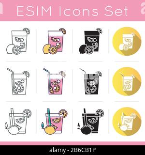 Icônes Caipirinha définies. Styles de couleur linéaire, noir et RVB. Boisson traditionnelle brésilienne. Cuisine nationale. Produit de boulangerie. Repas au Brésil. Vecteur isolé Illustration de Vecteur