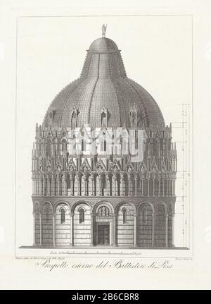 Baptistère de San Giovanni à Pise Prospectus en dehors du Baptistère à Pise (objet op titel) Le Baptistère extérieur (Battistero di San Giovanni) à Pise. Parmi les performances, un schaalverdeling. Fabricant : machine à imprimer: Raniero Grassi (voir l'objet) Lieu de fabrication: Pisa Dating: CA. 1831 - ca. 1854 Caractéristiques physiques: Matériau de gravure: Technique du papier: Dimensions de gravure: Bord de la plaque: H 321 mm × W 230 mm Objet: Parties de l'extérieur de l'église et de l'annexe estimable: Baptisterium Banque D'Images