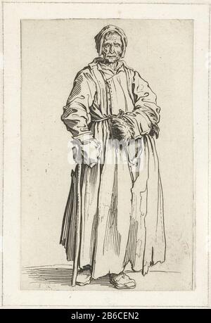 Mendiants Gueux les Baroni les Barons (titre de la série) Beggars (titre de la série) Femme vêtue de chiffons, de l'avant, aveugle en un œil, la main gauche dans une manche avec sa main droite reposant sur un bâton. Ce tirage fait partie d'une série de 25 imprimés avec des mendiants et des cassis, comme Callot qui Où: Apparemment en Italie gezien. Fabricant : printmaker Jacques Callotnaar propre conception: Jacques CallotPlaats fabrication: Nancy Date: 1622 - 1623 Caractéristiques physiques: Matière de gravure: Technique du papier: Dimensions de gravure: Bord de la plaque: H 138 mm × W 88 mm Objet: Beg Banque D'Images