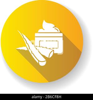 Icône de glyphe d'ombre longue à motif plat jaune crème biologique. Cosmétiques Aloe vera. Lotion aux herbes médicinales. Beauté et dermatologie. Produit nettoyant Illustration de Vecteur