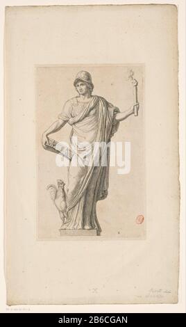 Image de Vigilantia (Vigilance) à l'arrière de l'hôtel de ville sur le barrage Photo de Vigilantia, la personnification de Vigilance juste sur le tympan à l'arrière (côté ouest) de l'hôtel de ville sur le barrage d'Amsterdam. Sur sa tête un casque, à ses pieds un coq. D'une part, un livre dans l'autre, une torche brûlante. En bas à droite étiqueté: X. Fabricant : printmaker: Hubert Quellinusnaar propre design: Hubert Quellinusnaar vue: Artus (I) Editeur: Artus (I) Lieu de fabrication: Amsterdam Date: 1663 matériau: Papier: Technique de gravure / engrara (processus d'impression) Dimensions: Bord de la plaque: H 323 mm × W 200 Banque D'Images