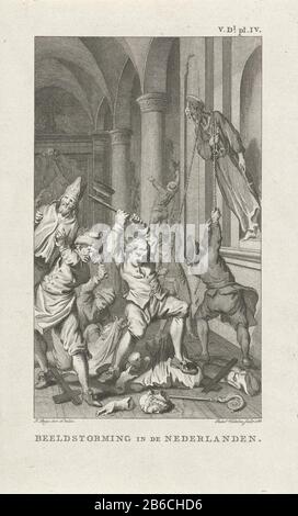 Iconoclasme dans une église, en 1566 Beeldsstorming aux Pays-Bas (titre objet) Iconoclasme dans une église, 1566. Un groupe d'hommes tirant une image sacrée de Pierre dans une niche dans le mur, d'autres images sont sur le terrain brisés geslagen. Fabricant : printmaker: Reiner Vinkeles (I) (bâtiment classé) dans le dessin: Jacobus Buys (propriété cotée) Lieu de fabrication: Pays-Bas Date: 1786 Caractéristiques physiques: Matière de gravure: Technique du papier: Dimensions de gravure: Feuille: H 192 mm × W 116 mToelichtingepatie pour: James Cook, Vaderlandsch Dictionary, Johannes Allart, Amsterdam pièces, 1785 à 1785 Banque D'Images