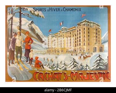 Vintage Travel 1912 affiche de l'hôtel pour l'hiver "ports d'hiver à Chamonix" Cachat's-Majestic Hotel Chamonix Mont Blanc France Aragonese de Faria (1849-1911) Cachats, Majestic Banque D'Images