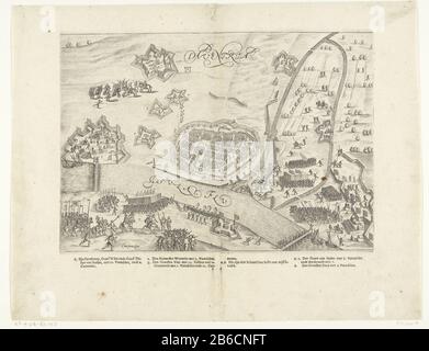 Siège et capture du Deventer, 1591 Siège et capture du Deventer par l'armée des États sous Maurice, 10 juin 1591 Calendrier Deventer et les terres environnantes avec forts et remparts. Deux ponts de navires au-dessus de la rivière IJssel. En plus, imprimé sous l'enregistrement de la légende 1-8 en Nederlands. Fabricant : printmaker Pieter Bast (attribué à) fournisseur de privilèges inconnu (propriété cotée) Lieu de fabrication: Northern Netherlands Dating: 1600-1601 et / ou 1610 Caractéristiques physiques: Engraa avec textes en papier d'impression typographique: Technique du papier: Engrala (impression) / typographie dimensions: Feuille: Banque D'Images