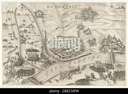 Siège et capture du Deventer, 1591 Siège et capture du Deventer par l'armée américaine sous Maurice, 10 juin 1591. Plan Deventer et les terres environnantes avec forts et remparts. Avec deux ponts de navire au-dessus de l'IJssel. Fabricant : print maker: Anonyme pour imprimer par: Pieter Bast Lieu de fabrication: Northern Netherlands Date: 1649 - 1651 Caractéristiques physiques: Engrala matière: Papier technique: Engraa (procédé d'impression) mesures: Bord de la plaque: H 221 mm × W 324 mmToelichtingSpiegelbeeldige copie sur la photo de Dolado dans JJ Orlers, le Nassau Chen Lauren Crans de 1610 et utilisé comme un illus Banque D'Images