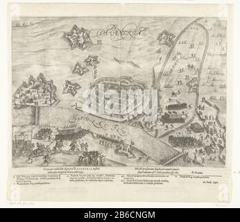 Siège et capture du Deventer, 1591 Siège et capture du Deventer par l'armée des États sous Maurice, 10 juin 1591 Calendrier Deventer et les terres environnantes avec forts et remparts. Deux ponts de navires au-dessus de la rivière IJssel. Une bande de papier collée sous la plaque avec 2 lignes en latin et la légende 1-8. Fabricant : printmaker Pieter Bast (attribué à) fournisseur de privilèges inconnu (propriété cotée) auteur: Hugo Grotius (objet cotée) Lieu de fabrication: Northern Nederlanden Dating: 1600 - 1601 Caractéristiques physiques: Engraa textes boekdruk matériel: Technique du papier: Engraa (processus d'impression) Banque D'Images