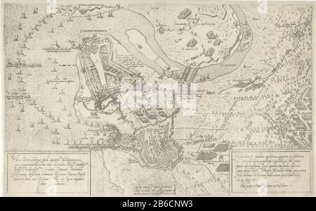 Siège et capture de Gertruydenberg (feuille du bas), 1593 carte du siège Geertruidenberg par l'armée des États sous le prince Maurits 28 mars - 26 juin 1593. Bas de deux feuilles avec la place centrale Geertruidenberg et les troupes assiégées sous le prince Maurice. A gauche un shepen croissant Où: Le long de la ville a été fermé à l'eau au-dessus du pont de bateaux à travers le Donge. En bas à gauche et à droite, deux cartouches avec des marques dans le Latijn. Fabricant : Print Maker: Jacob The Gheyn (II) (fait référence à l'objet) au dessin de: Jacob The Gheyn (II) (fait référence à l'objet), éditeur: J Banque D'Images