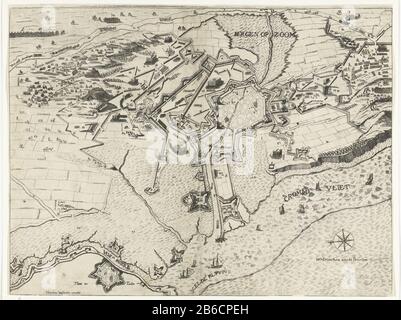 Siège de Bergen op Zoom de Spinola, 1622 carte du siège manqué de Bergen op Zoom de l'armée espagnole sous Spinola et Velasco, du 18 au 3 octobre 1622. Plan de la ville et des voies navigables environnantes et encerclement par les troupes espagnoles. Dans l'image sont deux tekstbladen. Fabricant : printmaker: Éditeur anonyme: Hendrik Jansz. Verstraelen (propriété listée) Lieu de fabrication: Pays-Bas Date: 1622 Caractéristiques physiques: Gravure et engrasa matière: Papier technique: Gravure / engravi (impression) Dimensions: Feuille: H 380 mm × W 500 mm Objet: Siège de la guerre de siège de Bergen op Zoom (1622) Banque D'Images