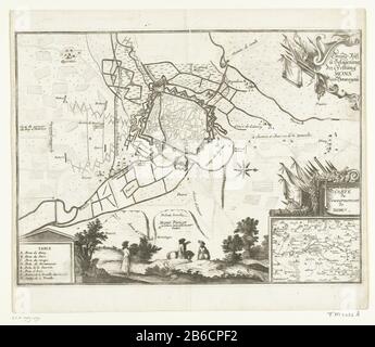 Document van Bergen, 1709 plan de base et siège de la forteresse Mons à Hainaut (objet titel op) Siège de Bergen, 1709Grund-Riss You [nd] Belagerung de Forteresse Mons Hennegau (objet titre) Type d'objet: Photo Numéro d'article: RP-P-1909-393Catalogusreferentie: F3456-Amerking Numéro de carte postale: Carte du siège de Mons (Belgique) par les Alliés, à partir du 25 septembre et pris le 23 octobre 1709. Au premier plan quelques coureurs dans un paysage. Droite un pari avec une carte de la zone plus large. En bas à gauche de la légende A-H dans les Frans. Fabricant : print maker: Anonyme date: 17 Banque D'Images