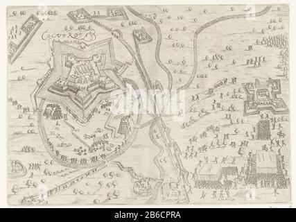 Siège de Coevorden, 1592 Siège de Coevorden par l'armée américaine Maurice et William Louis, juillet - septembre 1592 Plan de la forteresse au château de Coevorden avec les terres environnantes avec les positions des troupes assiégantes. Mal stocké dans la collection à la conquête de Coevorden en 1672. Fabricant : printmaker Pieter Bast (attribué à) fournisseur de privilèges inconnu (propriété cotée) Lieu de fabrication: Northern Netherlands Dating: 1600-1601 et / ou 1619 Caractéristiques physiques: Matière automobile : papier technique: Engraa (procédé d'impression) mesures: Bord de la plaque: H 220 mm × W 313 mmToel Banque D'Images