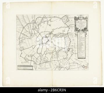 Beleg van Grol, 1627 Grola ont été bloqués et capturés par le plus illustre Frederick Henry (objet titel op) 't Belegh van grol (objet titel op) carte du siège de Groenlo, 1627. Centre ville Groenlo, entouré par les quartiers des troupes assiégées. En haut à droite un cartouche avec le titre et les légendes A-D et 1-18 en latin. Inscriptions dans les représentations en français et néerlandais. Sur une double feuille tirée du Cities Book Blaeu, imprimée au dos avec du texte en Nederlands. Fabricant : printmaker: Cartographe anonyme Theodorus Niels (bâtiment classé) éditeur John Willemszoon Bl Banque D'Images