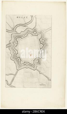 Siège de Hulst par Frederick Henry, 1645 investir Ringe et Surmonter Inge van Hulst Anno 1645 (titre objet) Siège et conquête de Holly par l'armée des Etats sous Frederick Henry du 28 septembre au 5 novembre 1645 Plan de la ville de Holly et de la terre environnante avec l'encerclement et les camps des assiégers . En bas à gauche un profil de la ville. Signature en haut à gauche: Deuxième partie: FOL. 203. Fabricant : printmaker: Éditeur anonyme: Jodocus Janssonius (possible) Lieu de fabrication: Amsterdam Date: 1651 matériau: Technique du papier: Gravure Dimensions: Bord de la plaque: H 280 mm × W 376 mmToelichti Banque D'Images