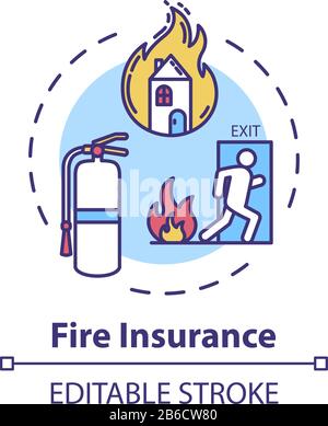 Icône de concept d'assurance incendie. Politique du propriétaire. Destruction de flammes pour l'immobilier. Illustration de la couverture des dommages de maison. Vecteur isolé Illustration de Vecteur