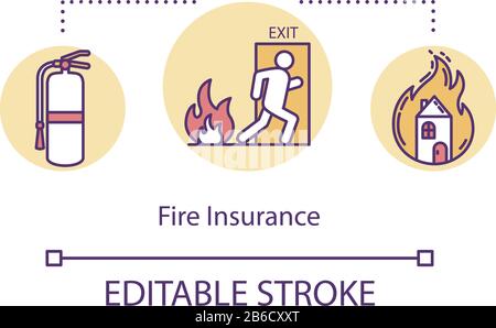 Icône de concept d'assurance incendie. Destruction de maisons résidentielles. Dommages de calamité. Illustration de la ligne mince idée de protection du propriétaire. Contour isolé vectoriel Illustration de Vecteur