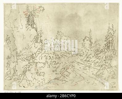 Paysage montagneux Deux randonneurs marchant sur un chemin à travers une vallée. A gauche waerval. Fabricant : printmaker: Anthonie van den Bosnaar dessin: Jan Hackaert (propriété cotée) Lieu de fabrication: Pays-Bas Date: 1778 - 1838 Caractéristiques physiques: Dessin imprimé, lignes de contour mises à jour avec du craie rouge: Craie de papier: Technique gravure / engraissement dimensions du dessin: Feuille: H 155 mm × W 200 mm Objet: cascade dale, vallée (+ paysage avec figures, étalage) Banque D'Images