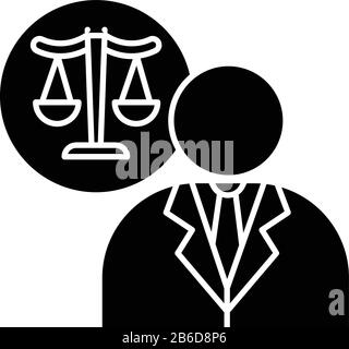 Icône de glyphe noir avocat. Procureur. Avocat. Représentant juridique. Palais De Justice. Législatif, application de la loi. Justice. Assistance juridique. Silhouette Illustration de Vecteur